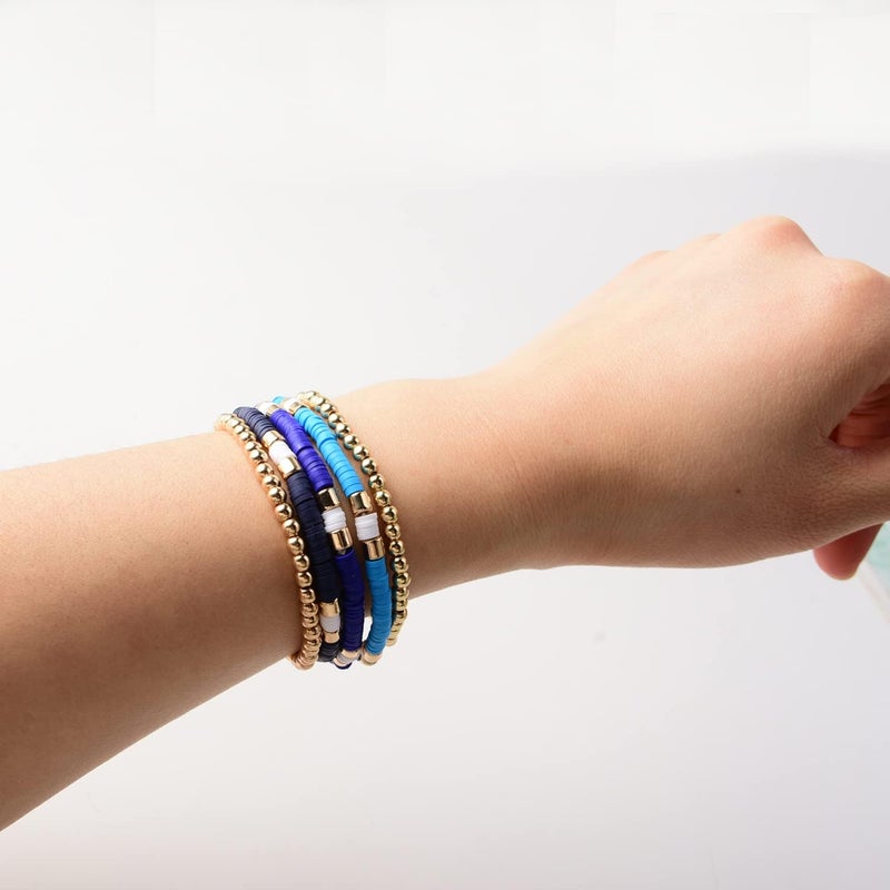 GOOJIDS Surfer Heishi Clay Bead Bracelets for Women Bohemian Stackable Gold Plated Beaded Stretch Bracelets Elastic Layering Friendship Bracelets Set Boho Jewelry - Image 4